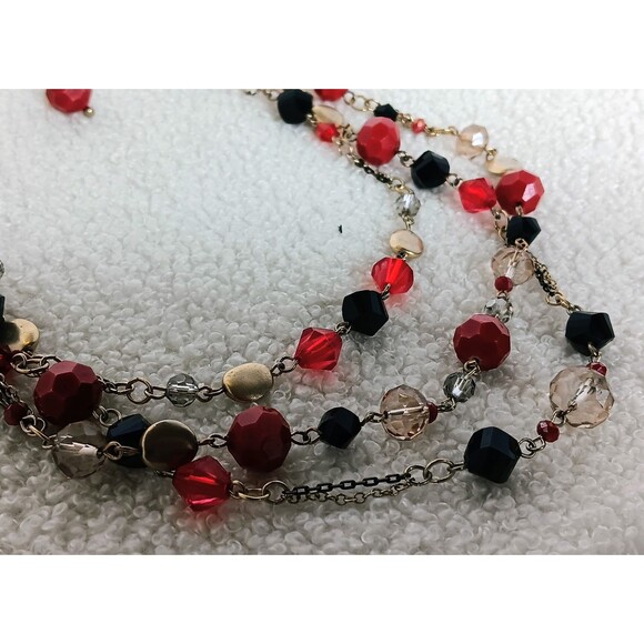 White House Black Market Gold Glass Beaded Multi Strand Statement Necklace EUC - Picture 10 of 10